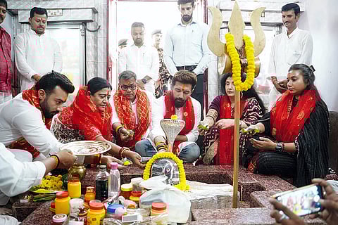 Chirag Paswan performing Puja, at Khagaul